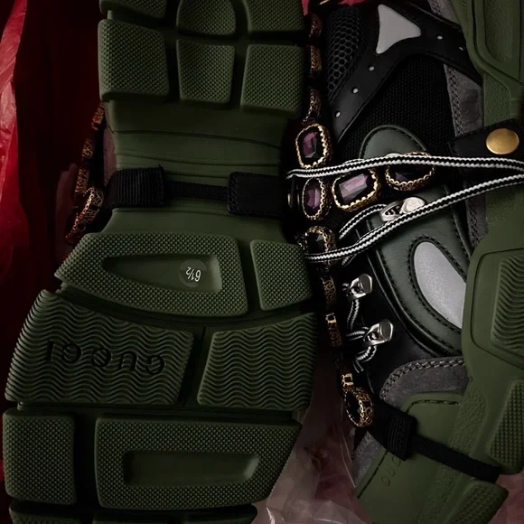 Gucci Black and Green Embellished Sneakers - Picture 2 of 3